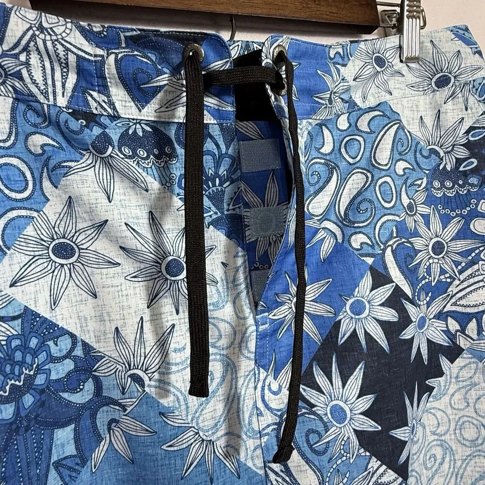 RipSkirt Blue Floral Paisley Patchwork Pull On Skirt Women L Hawaii Swim Pockets - Picture 5 of 12